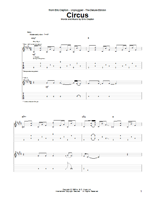 Eric Clapton Circus sheet music notes and chords arranged for Guitar Tab
