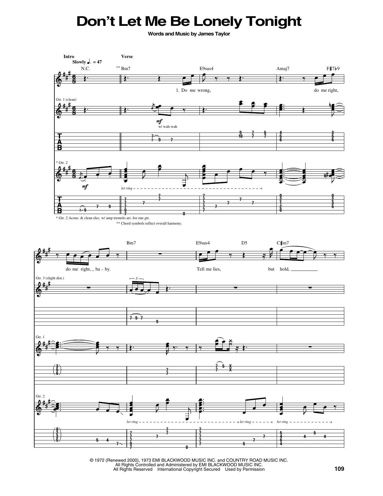 Eric Clapton Don't Let Me Be Lonely Tonight sheet music notes and chords arranged for Guitar Tab