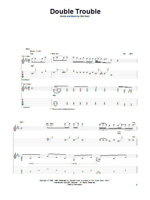 Eric Clapton Double Trouble sheet music notes and chords arranged for Guitar Tab (Single Guitar)