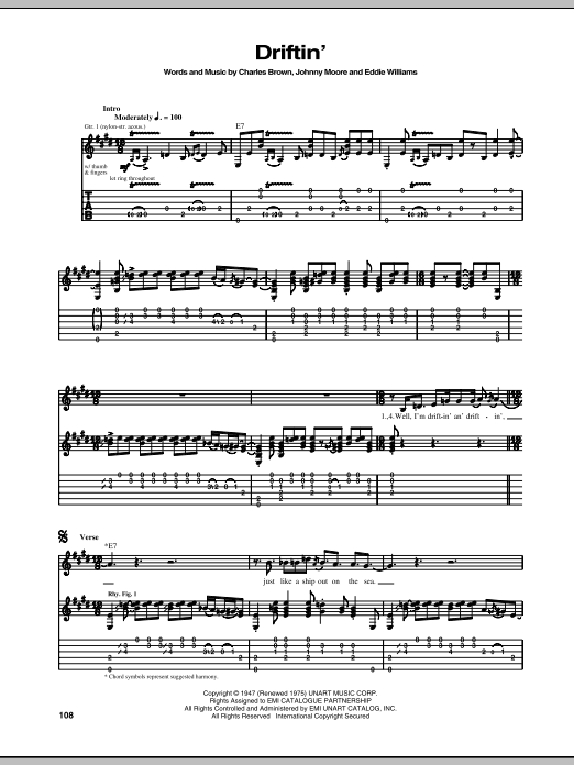 Eric Clapton Driftin' Blues sheet music notes and chords arranged for Piano Transcription