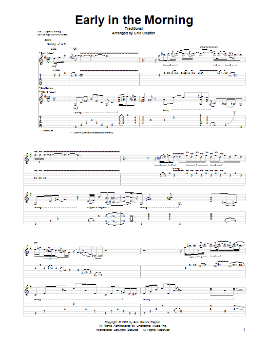 Eric Clapton Early In The Morning sheet music notes and chords arranged for Guitar Tab