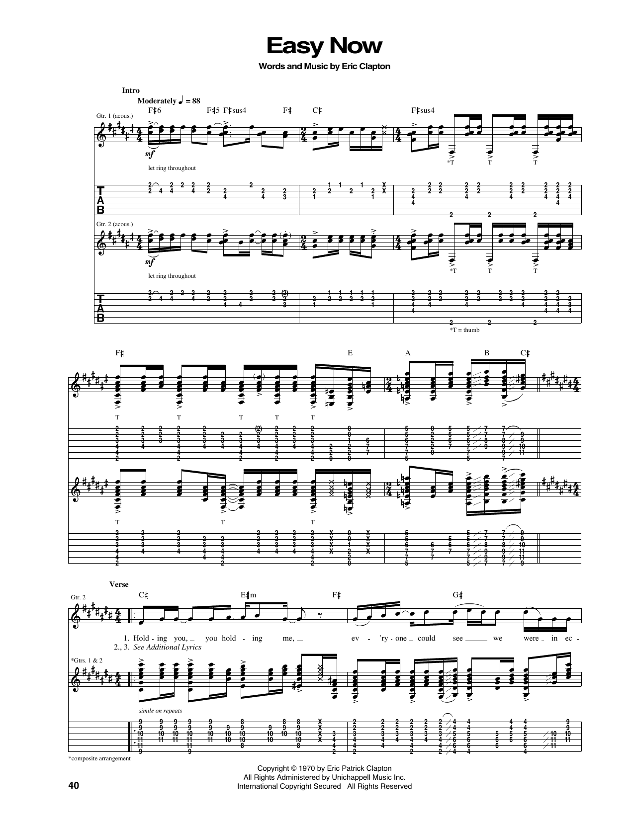 Eric Clapton Easy Now sheet music notes and chords arranged for Guitar Tab