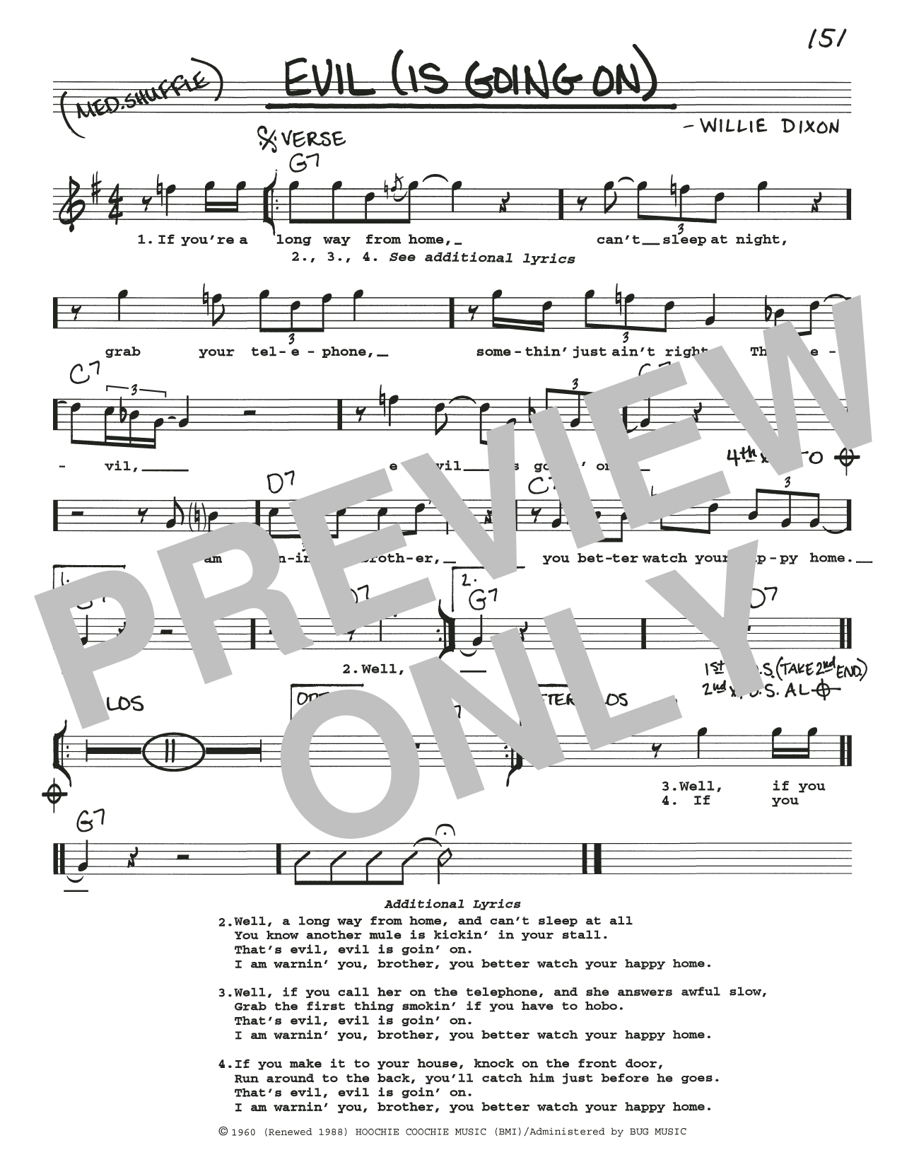 Eric Clapton Evil (Is Going On) sheet music notes and chords arranged for Real Book – Melody, Lyrics & Chords