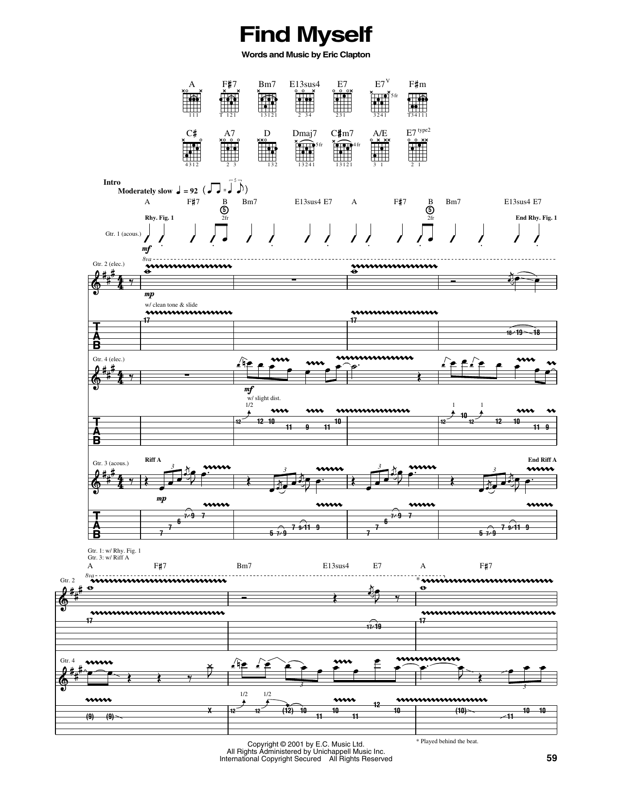 Eric Clapton Find Myself sheet music notes and chords arranged for Guitar Tab