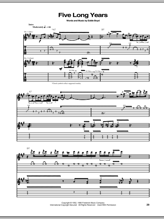 Eric Clapton Five Long Years sheet music notes and chords arranged for Piano, Vocal & Guitar Chords (Right-Hand Melody)