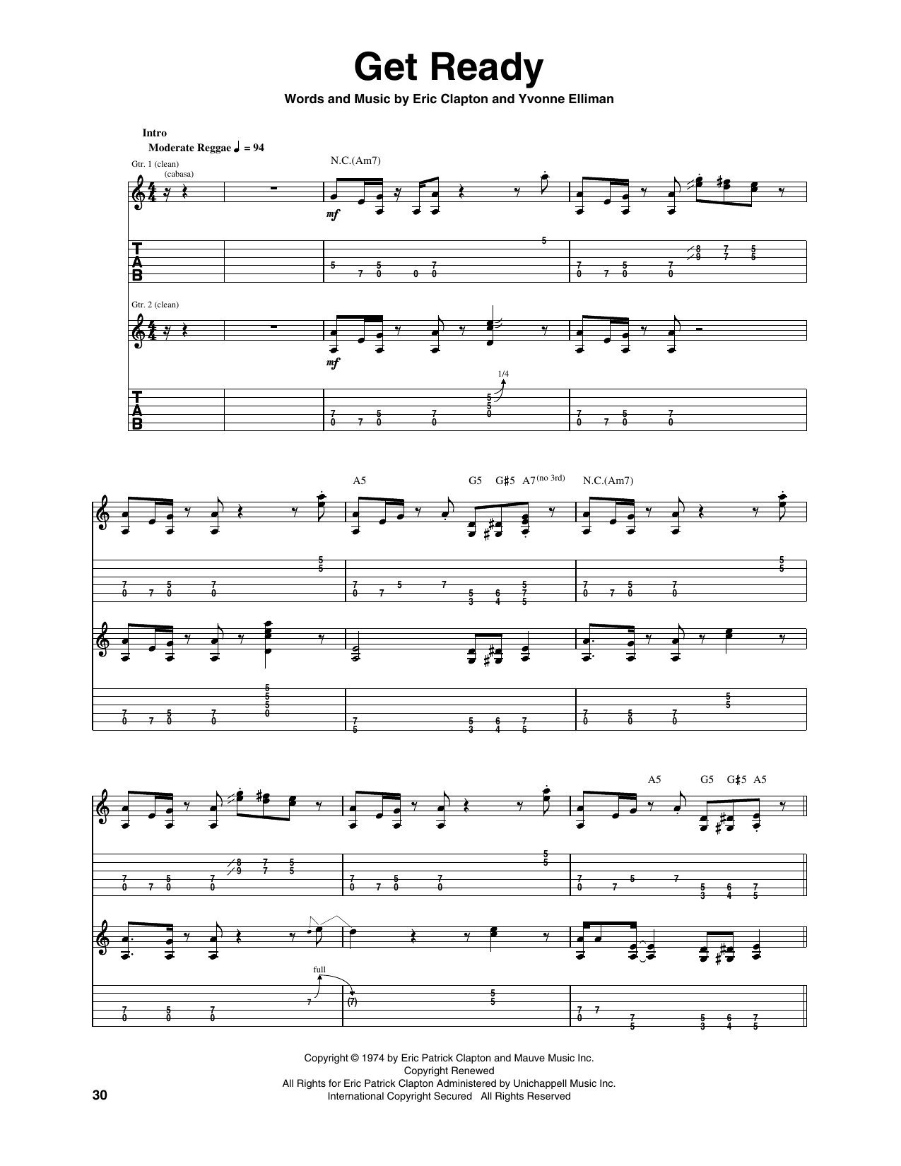 Eric Clapton Get Ready sheet music notes and chords arranged for Guitar Tab