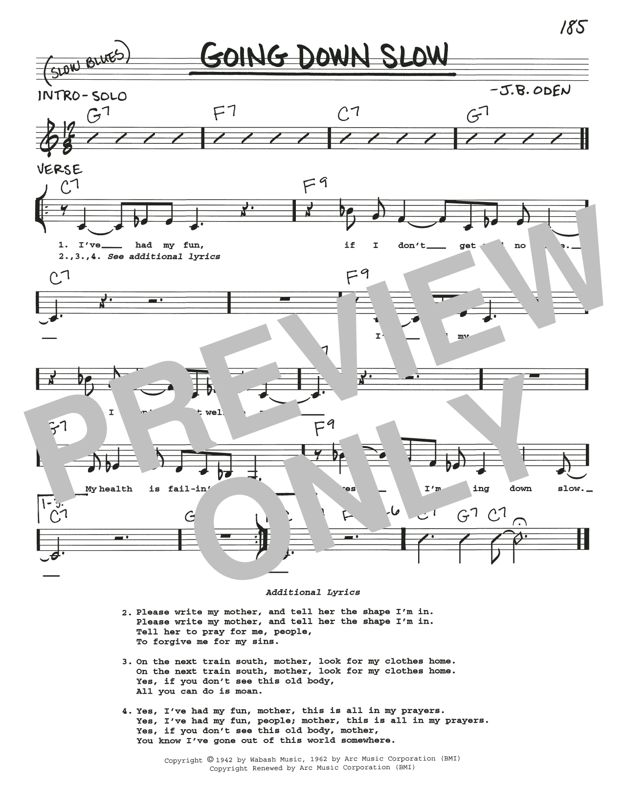 Eric Clapton Going Down Slow sheet music notes and chords arranged for Real Book – Melody, Lyrics & Chords