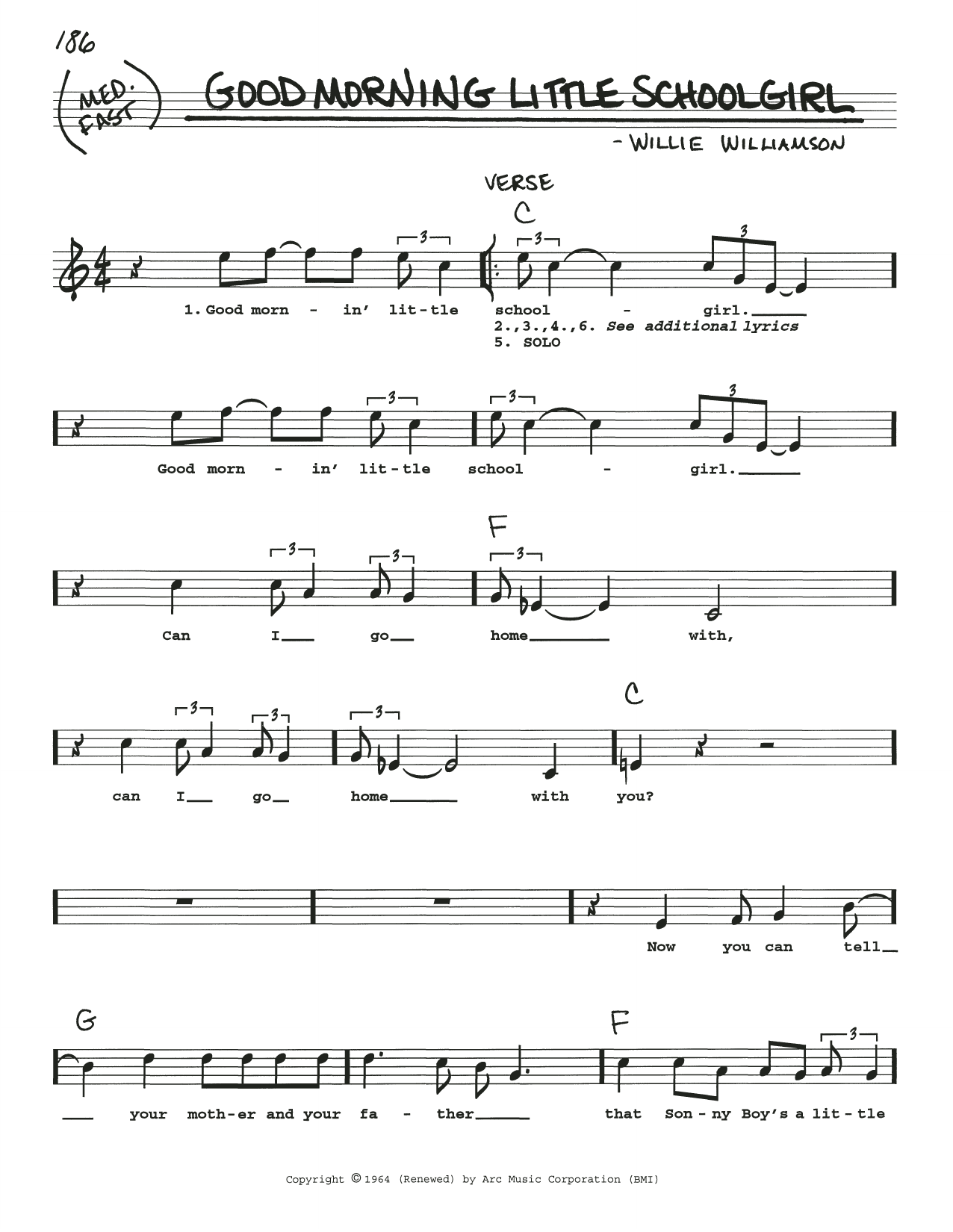 Eric Clapton Good Morning Little Schoolgirl sheet music notes and chords arranged for Real Book – Melody, Lyrics & Chords