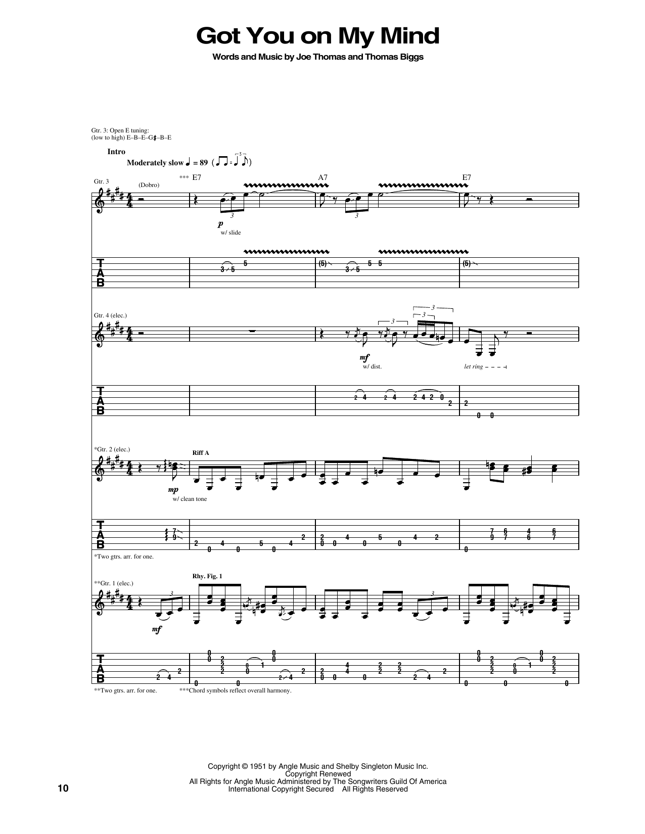Eric Clapton Got You On My Mind sheet music notes and chords arranged for Guitar Tab
