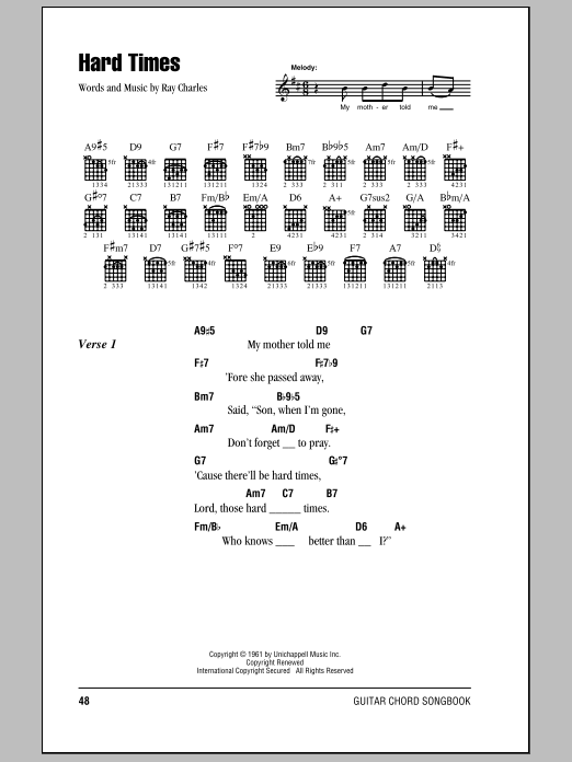 Eric Clapton Hard Times sheet music notes and chords arranged for Guitar Chords/Lyrics