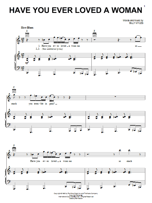 Eric Clapton Have You Ever Loved A Woman sheet music notes and chords arranged for Piano, Vocal & Guitar Chords (Right-Hand Melody)