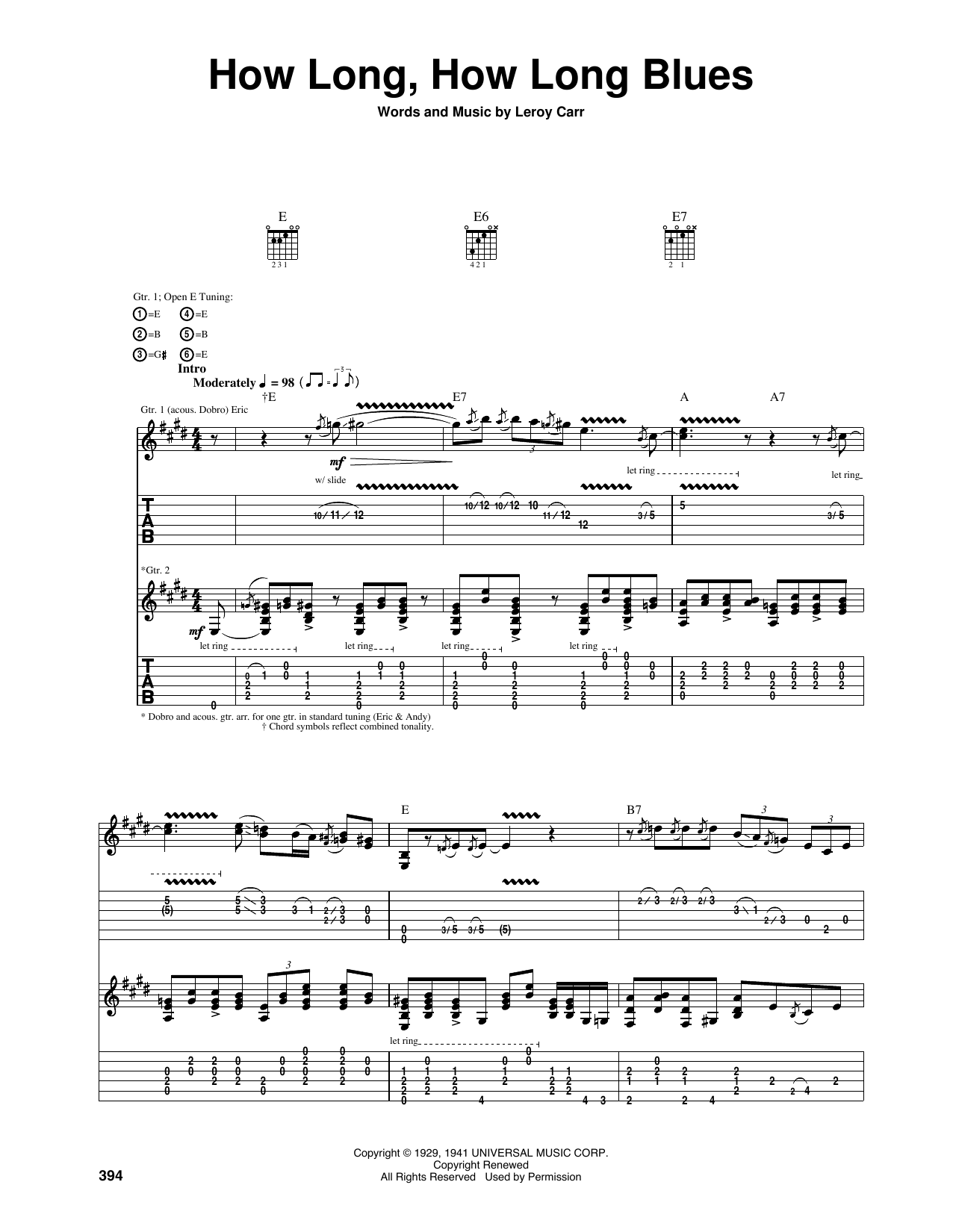 Eric Clapton How Long Blues (How Long, How Long Blues) sheet music notes and chords arranged for Guitar Tab