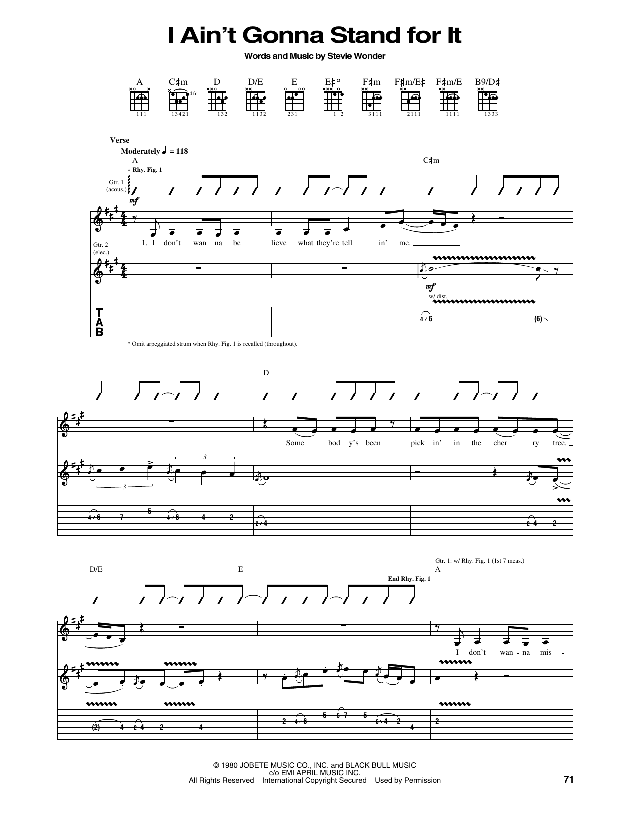 Eric Clapton I Ain't Gonna Stand For It sheet music notes and chords arranged for Guitar Tab