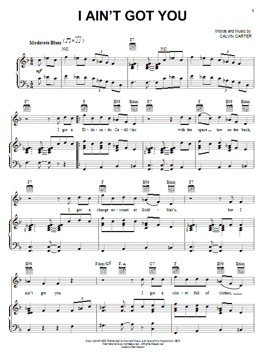 Eric Clapton I Ain't Got You sheet music notes and chords arranged for Piano, Vocal & Guitar Chords (Right-Hand Melody)
