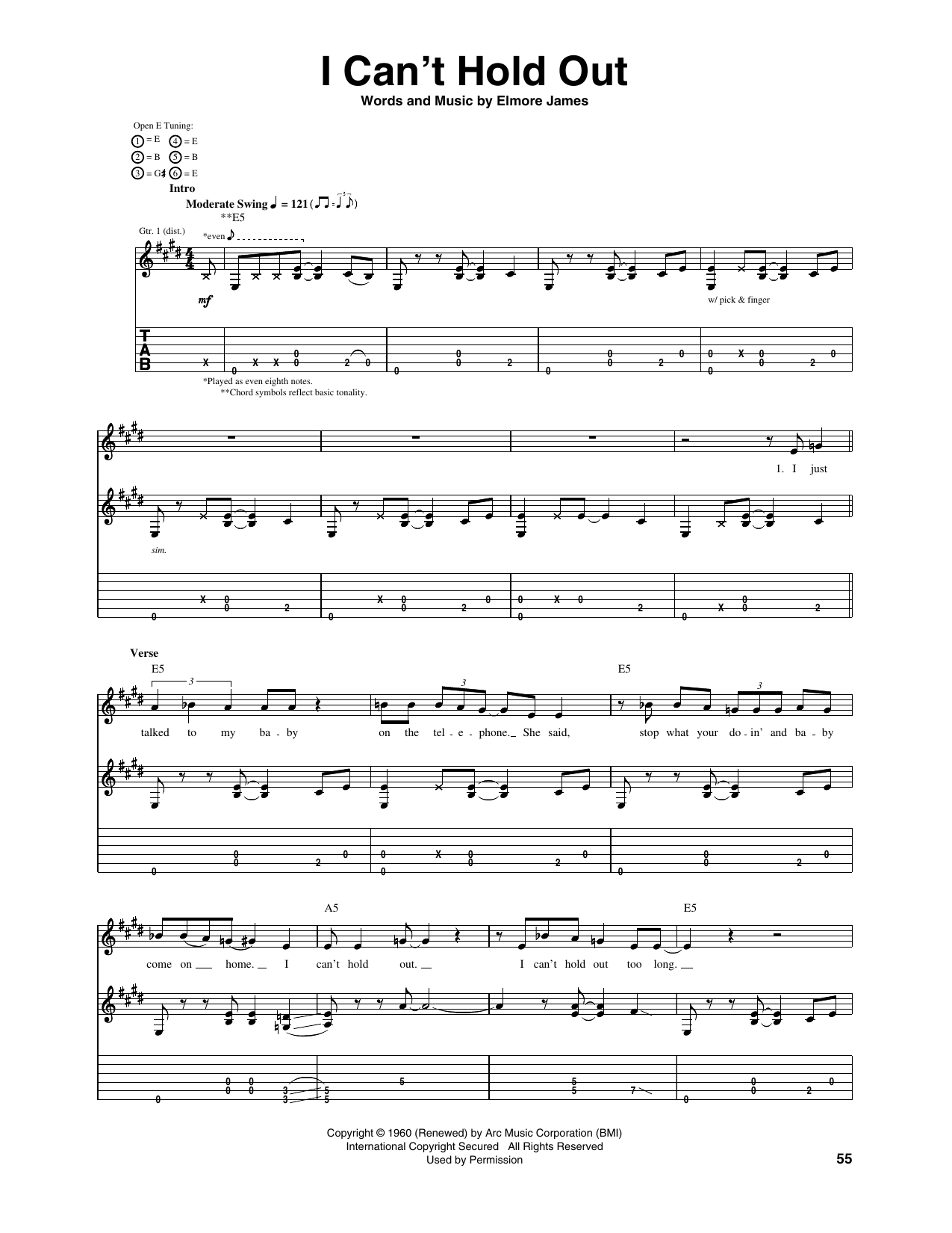 Eric Clapton I Can't Hold Out sheet music notes and chords arranged for Guitar Tab