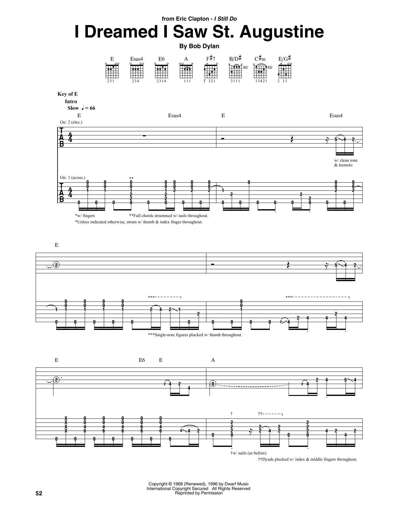 Eric Clapton I Dreamed I Saw St. Augustine sheet music notes and chords arranged for Guitar Rhythm Tab