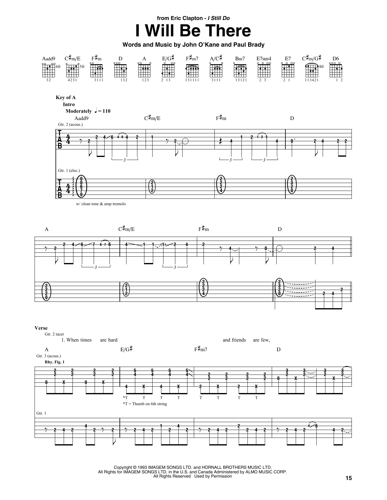 Eric Clapton I Will Be There sheet music notes and chords arranged for Guitar Rhythm Tab