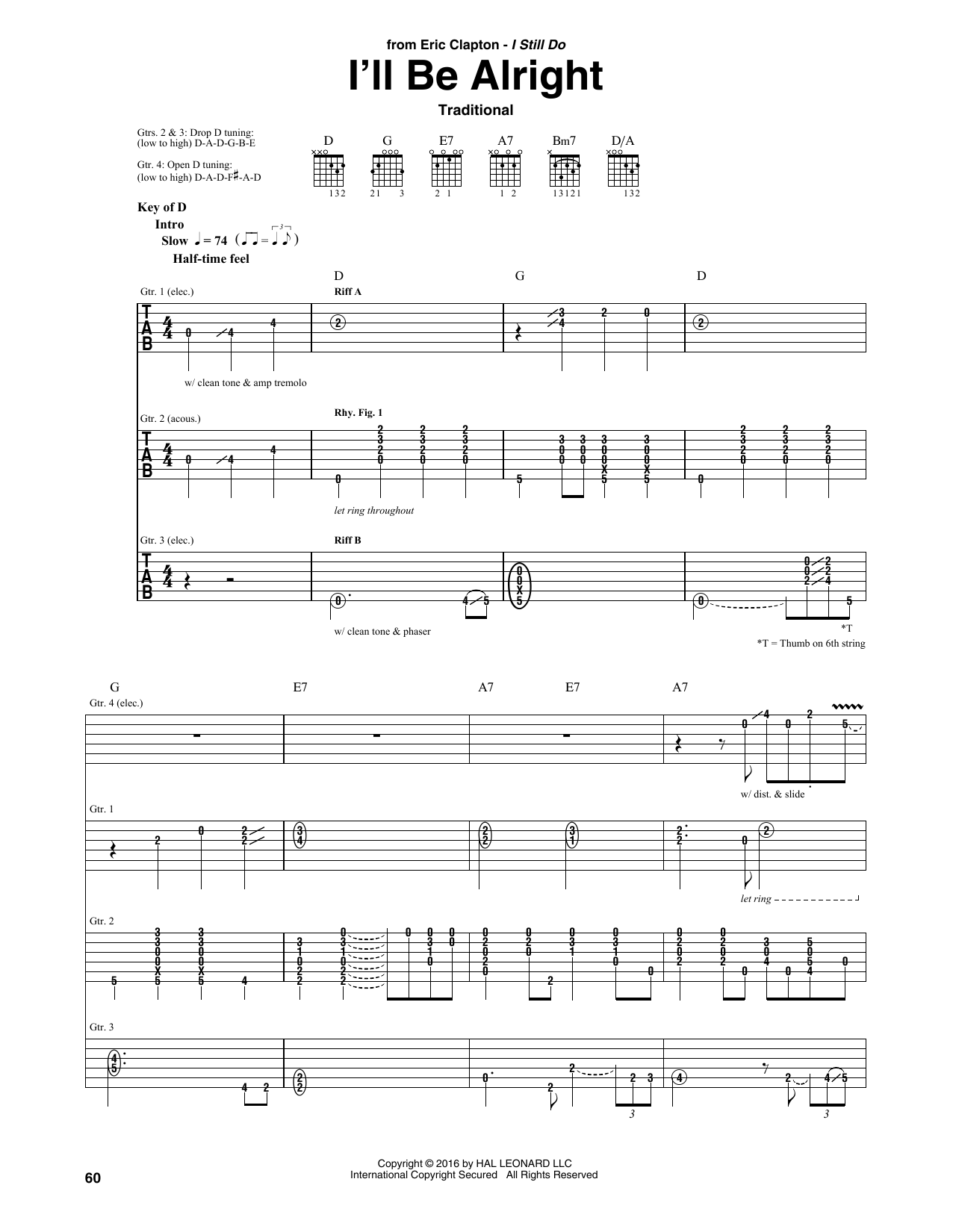 Eric Clapton I'll Be Alright sheet music notes and chords arranged for Guitar Rhythm Tab