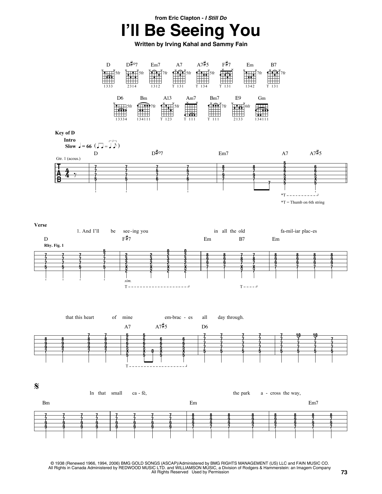 Eric Clapton I'll Be Seeing You sheet music notes and chords arranged for Guitar Rhythm Tab