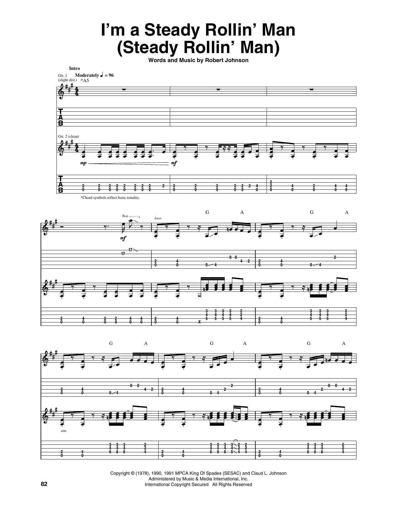 Eric Clapton I'm A Steady Rollin' Man (Steady Rollin' Man) sheet music notes and chords arranged for Guitar Tab