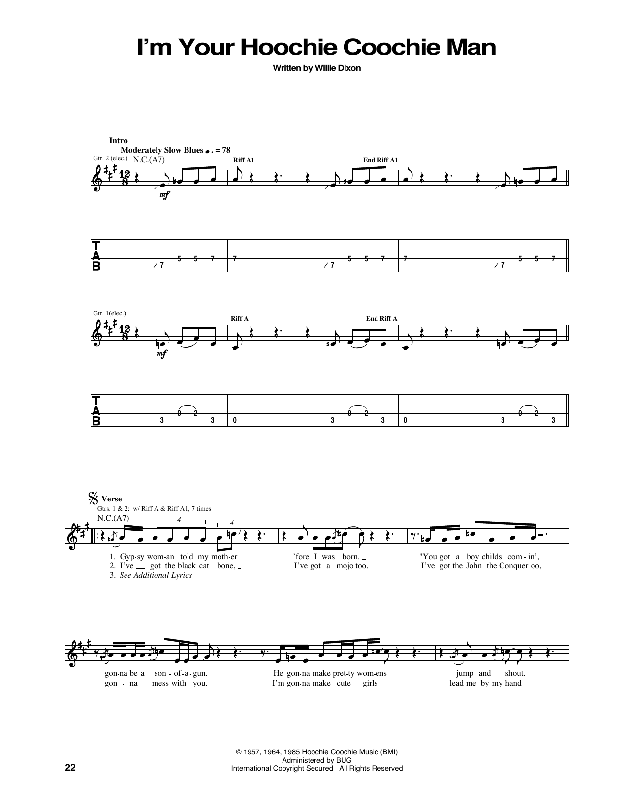 Eric Clapton I'm Your Hoochie Coochie Man sheet music notes and chords arranged for Guitar Tab