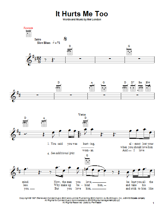 Eric Clapton It Hurts Me Too sheet music notes and chords arranged for Ukulele