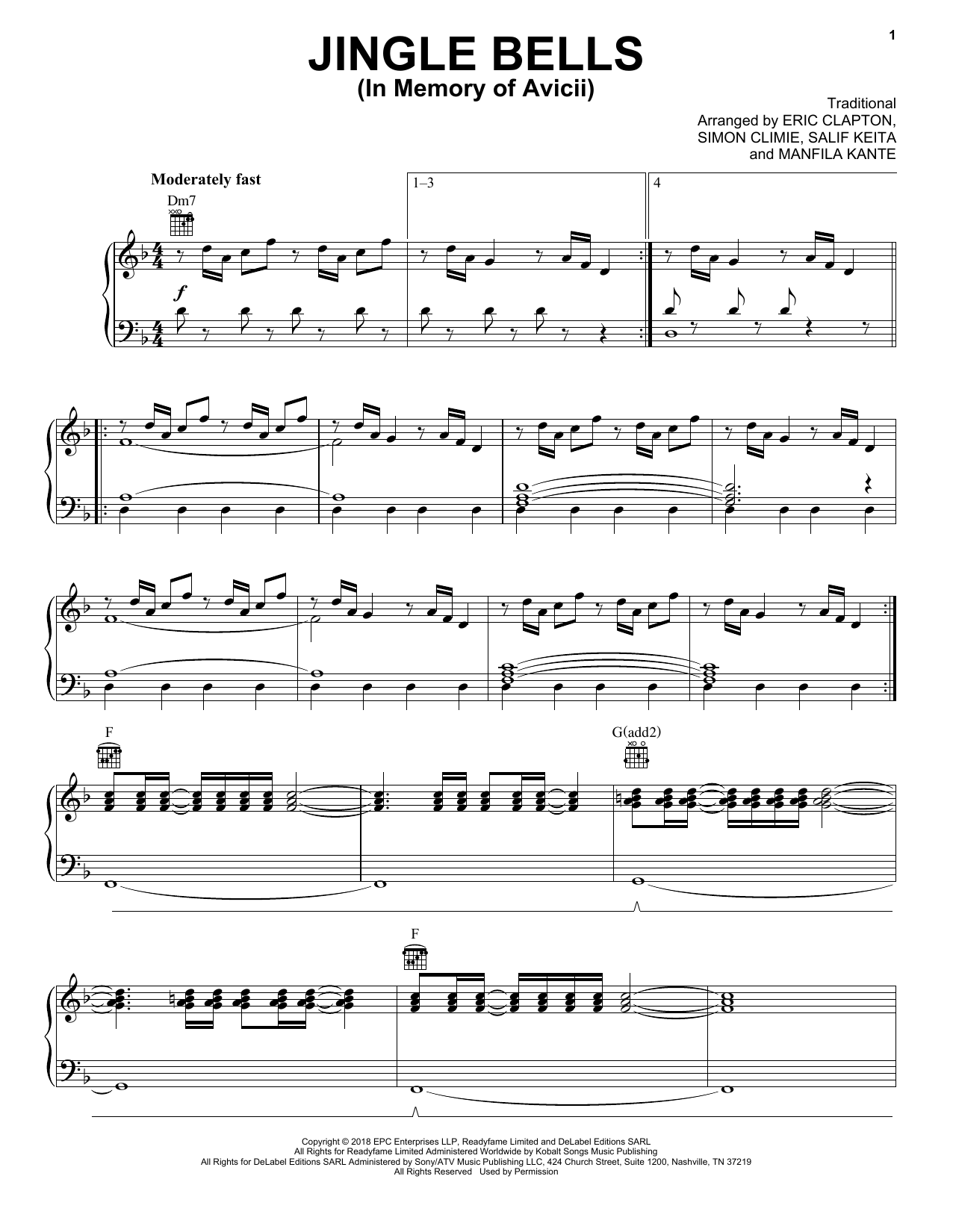 Eric Clapton Jingle Bells (In Memory Of Avicii) sheet music notes and chords arranged for Piano Solo