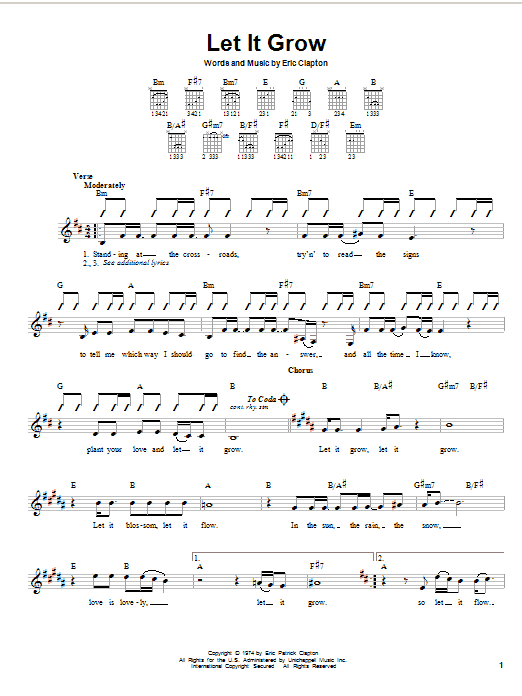 Eric Clapton Let It Grow sheet music notes and chords arranged for Guitar Chords/Lyrics