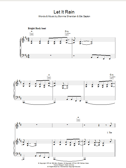 Eric Clapton Let It Rain sheet music notes and chords arranged for Piano, Vocal & Guitar Chords (Right-Hand Melody)
