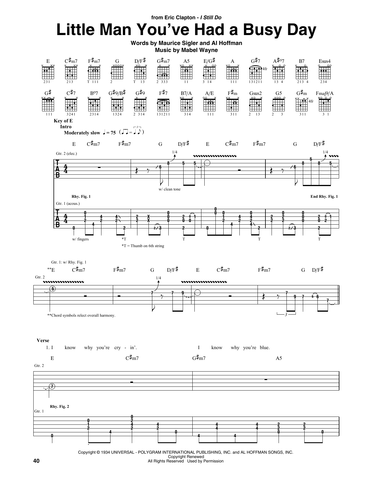 Eric Clapton Little Man You've Had A Busy Day sheet music notes and chords arranged for Guitar Rhythm Tab