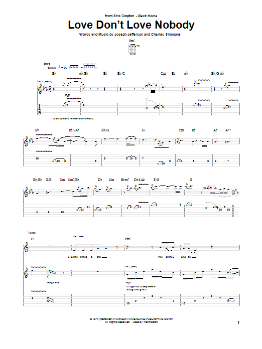 Eric Clapton Love Don't Love Nobody sheet music notes and chords arranged for Guitar Tab