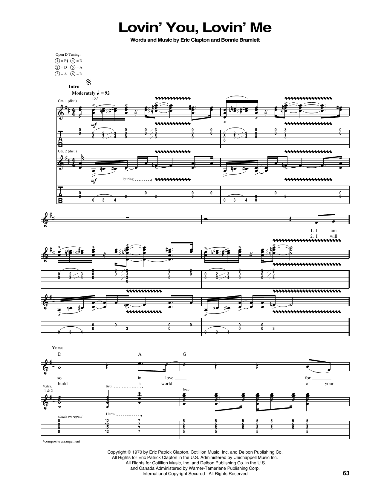 Eric Clapton Lovin' You, Lovin' Me sheet music notes and chords arranged for Guitar Tab