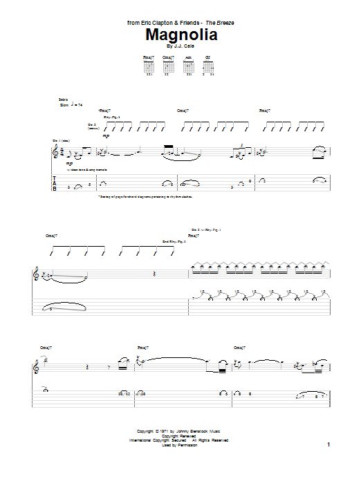 Eric Clapton Magnolia sheet music notes and chords arranged for Guitar Tab