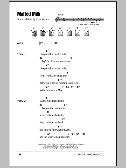 Eric Clapton Malted Milk sheet music notes and chords arranged for Guitar Chords/Lyrics