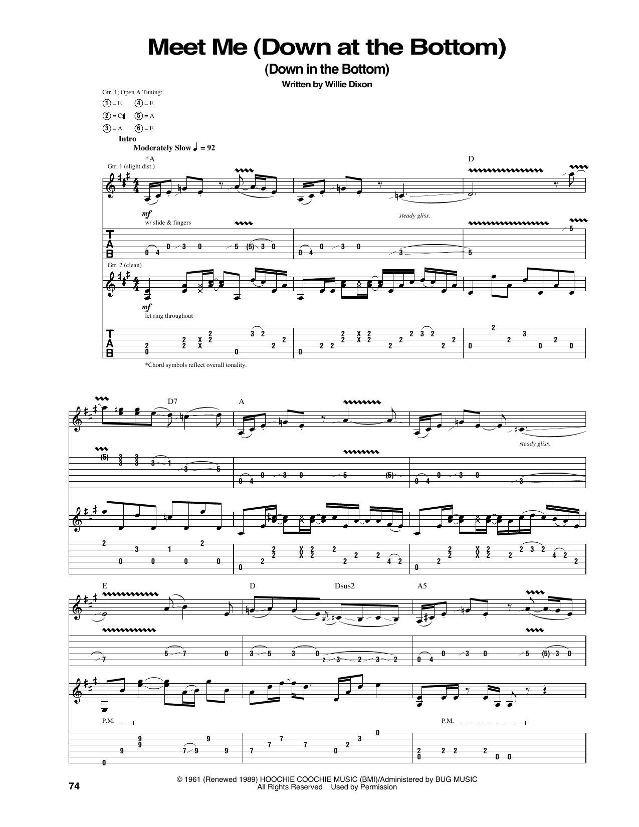 Eric Clapton Meet Me (Down At The Bottom) (Down In The Bottom) sheet music notes and chords arranged for Guitar Tab