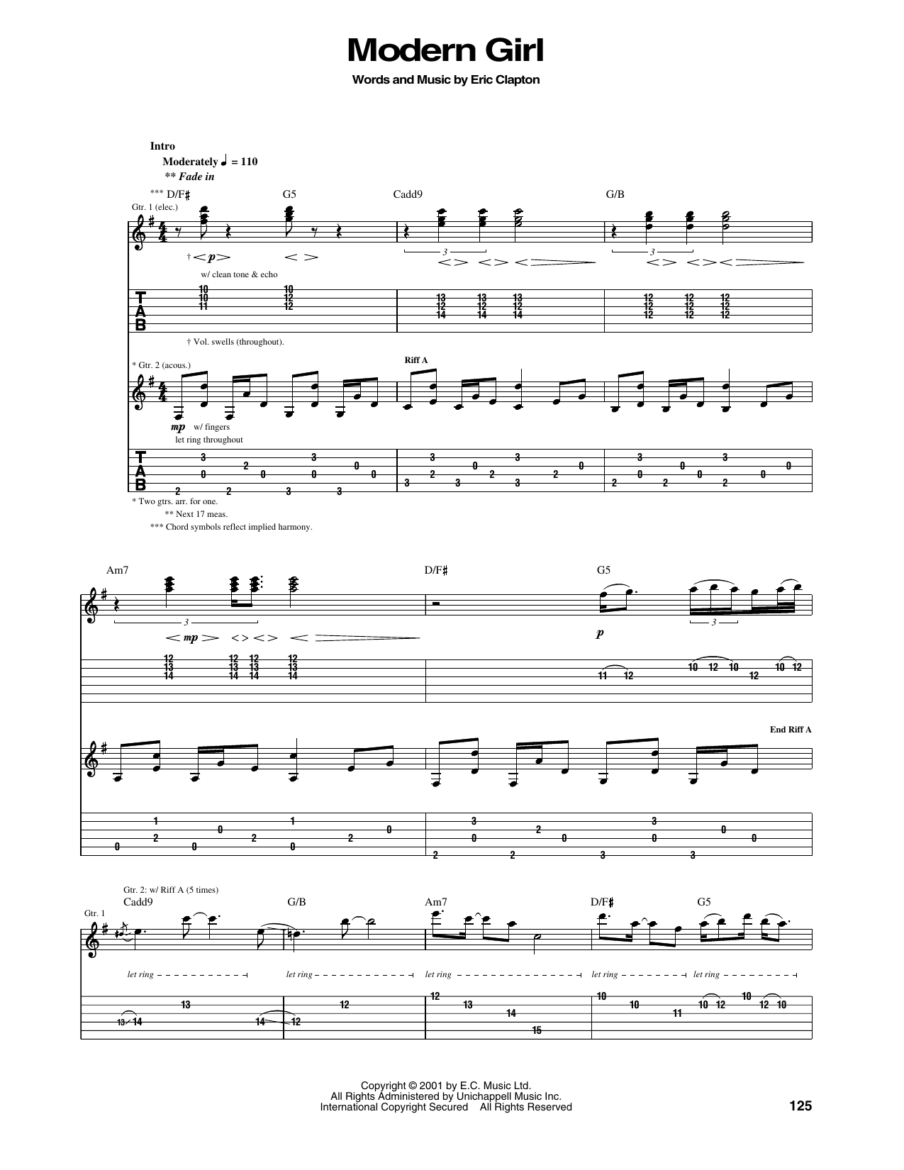 Eric Clapton Modern Girl sheet music notes and chords arranged for Guitar Tab