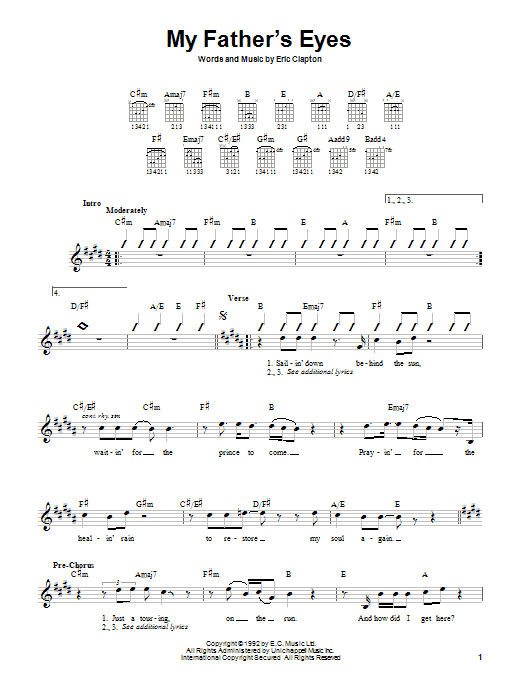 Eric Clapton My Father's Eyes sheet music notes and chords arranged for Guitar Chords/Lyrics