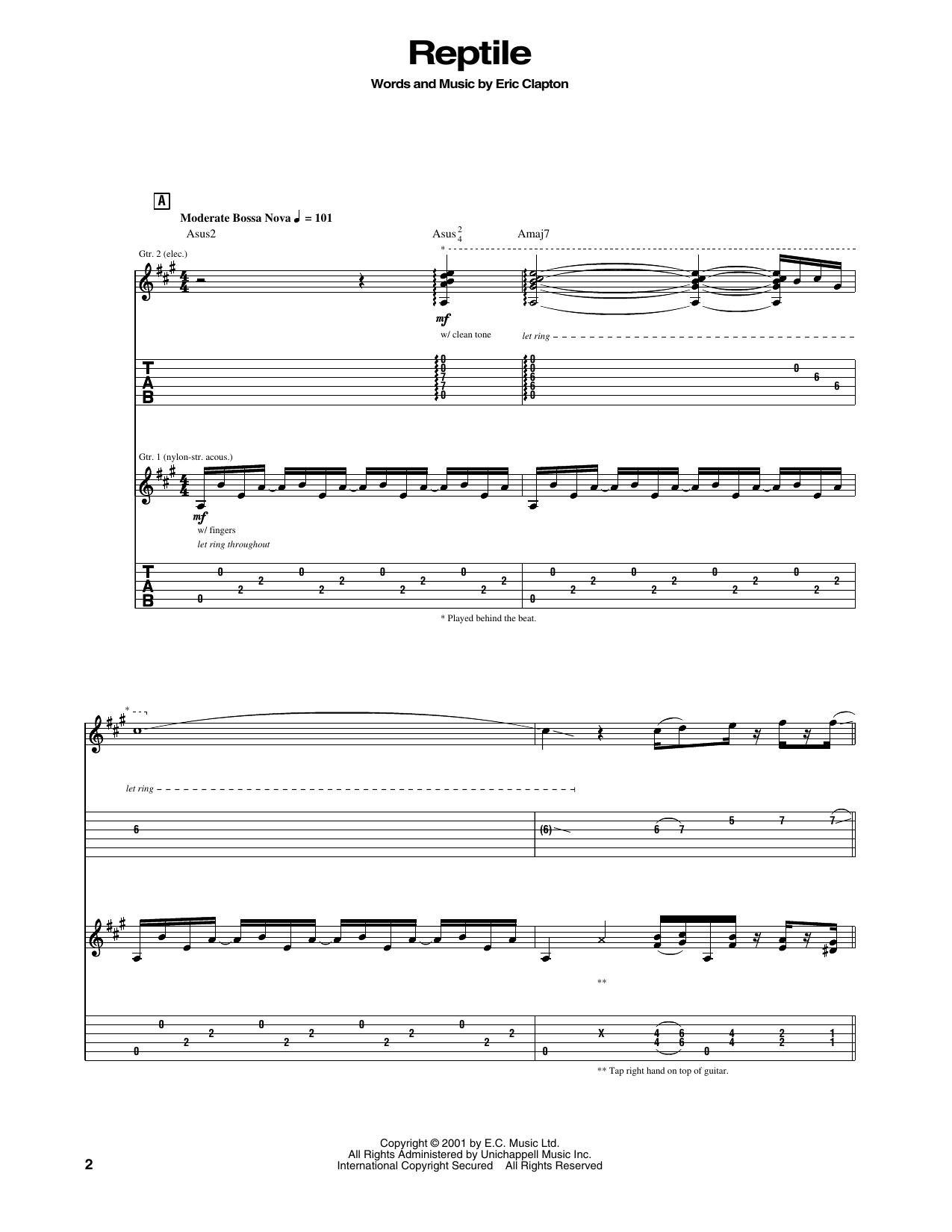 Eric Clapton Reptile sheet music notes and chords arranged for Guitar Tab