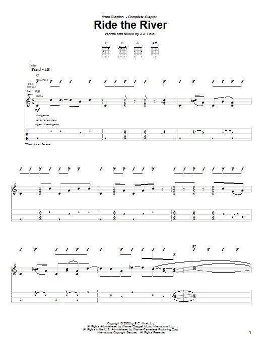 Eric Clapton Ride The River sheet music notes and chords arranged for Guitar Tab