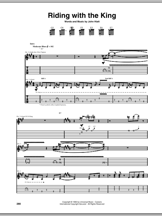 Eric Clapton Riding With The King sheet music notes and chords arranged for Guitar Tab