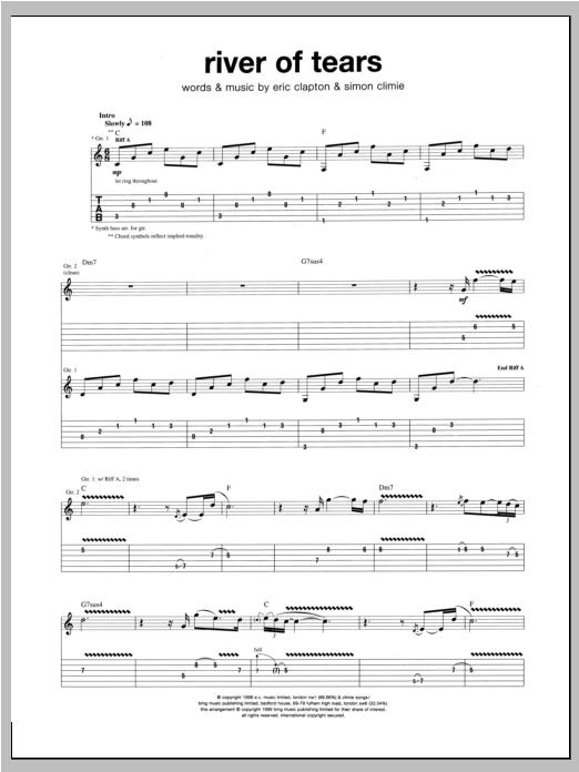 Eric Clapton River Of Tears sheet music notes and chords arranged for Guitar Chords/Lyrics