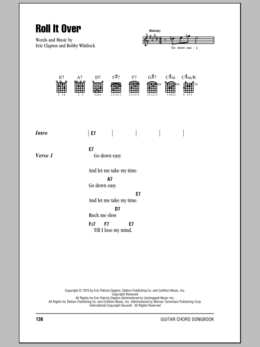 Eric Clapton Roll It Over sheet music notes and chords arranged for Guitar Chords/Lyrics