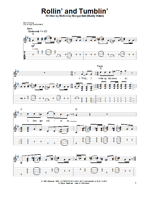 Eric Clapton Rollin' And Tumblin' sheet music notes and chords arranged for Guitar Tab (Single Guitar)
