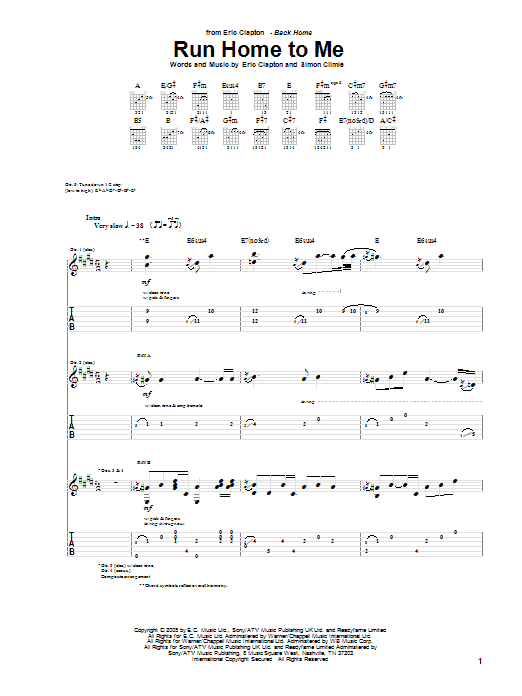 Eric Clapton Run Home To Me sheet music notes and chords arranged for Guitar Tab