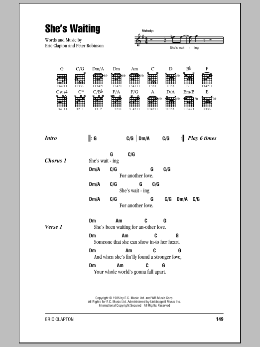 Eric Clapton She's Waiting sheet music notes and chords arranged for Piano, Vocal & Guitar Chords (Right-Hand Melody)