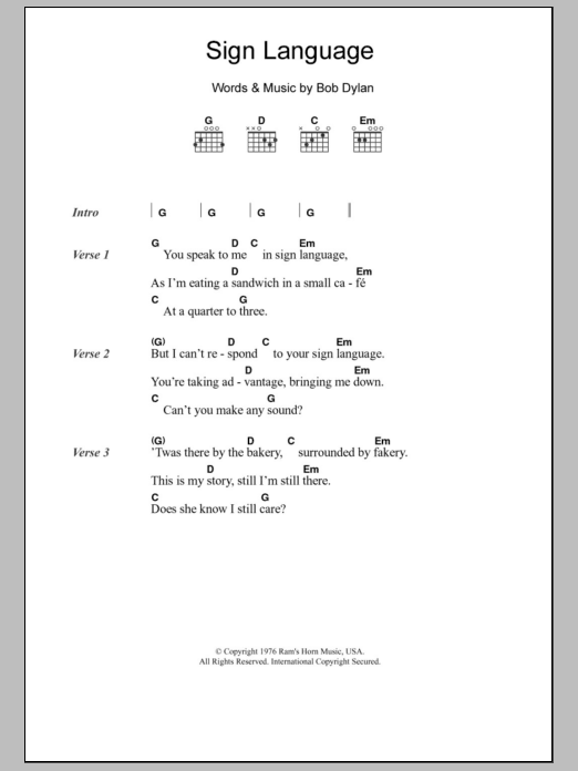 Eric Clapton Sign Language sheet music notes and chords arranged for Guitar Chords/Lyrics