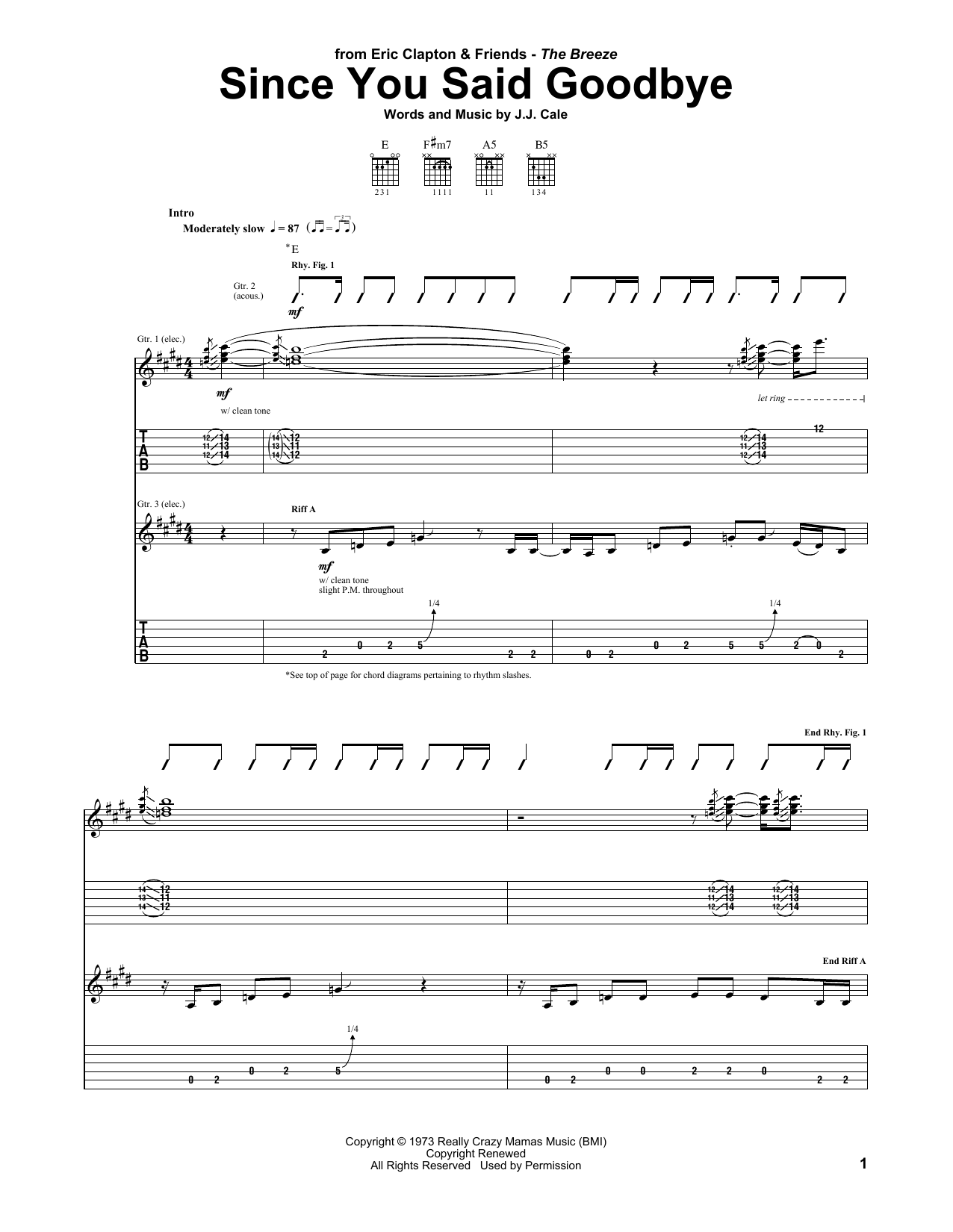 Eric Clapton Since You Said Goodbye sheet music notes and chords arranged for Guitar Tab