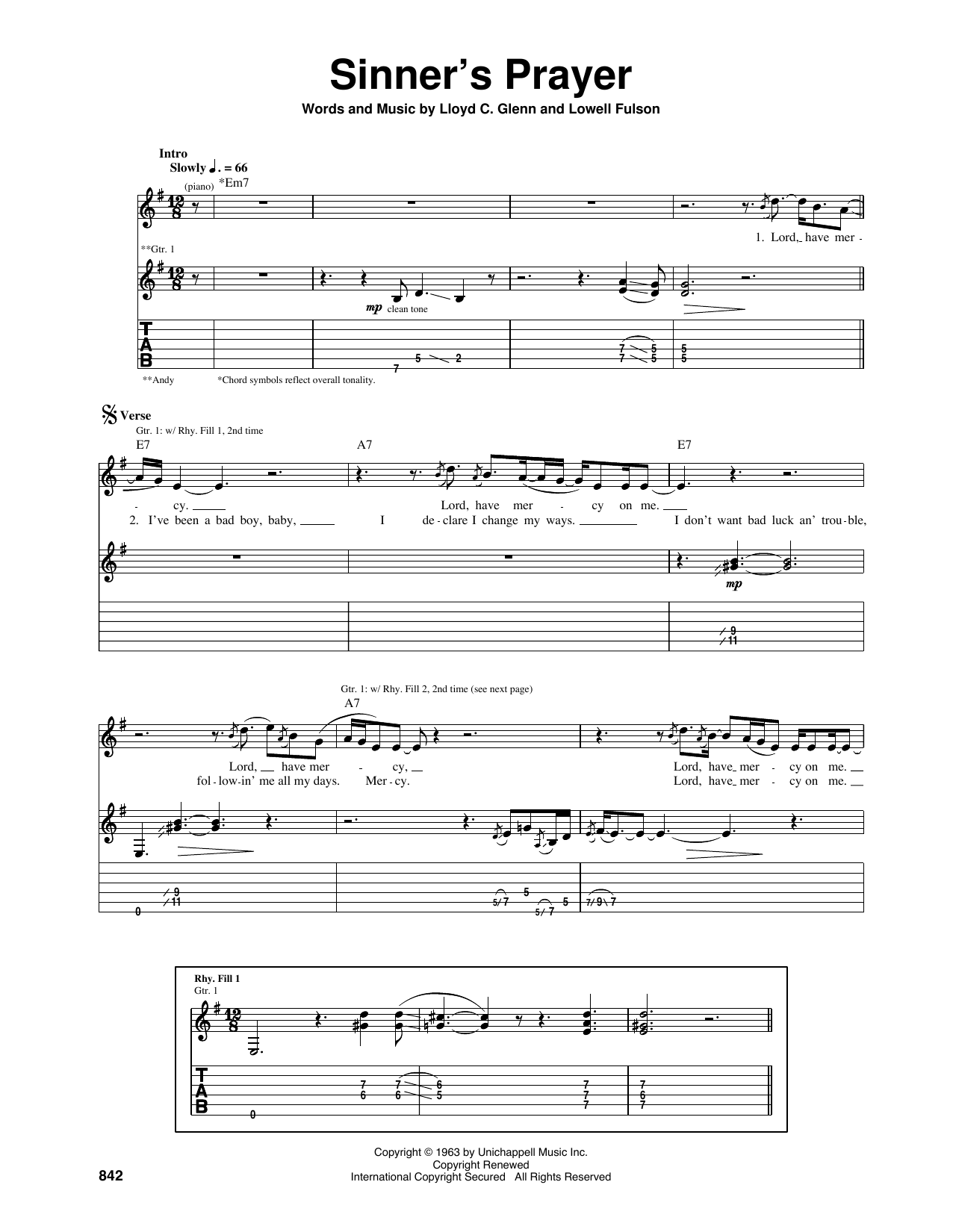 Eric Clapton Sinner's Prayer sheet music notes and chords arranged for Guitar Tab