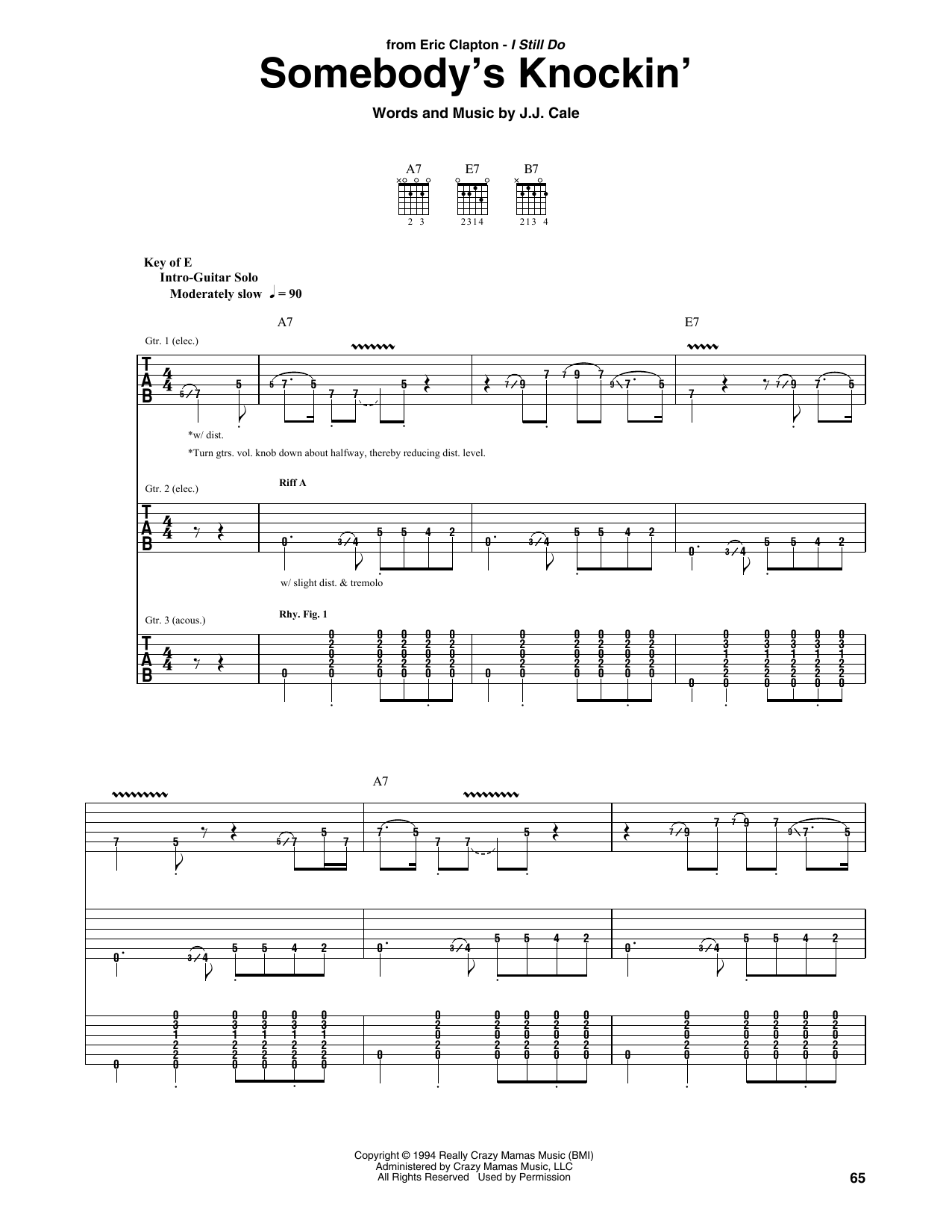 Eric Clapton Somebody's Knockin' sheet music notes and chords arranged for Guitar Rhythm Tab