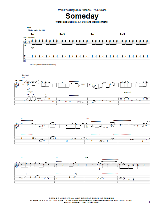 Eric Clapton Someday sheet music notes and chords arranged for Guitar Tab